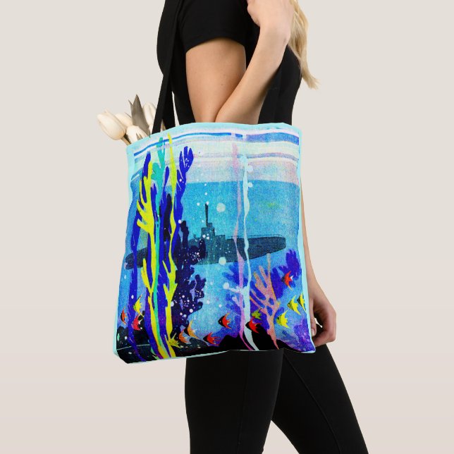 ghostly submarine in tropical waters tote bag (Close Up)