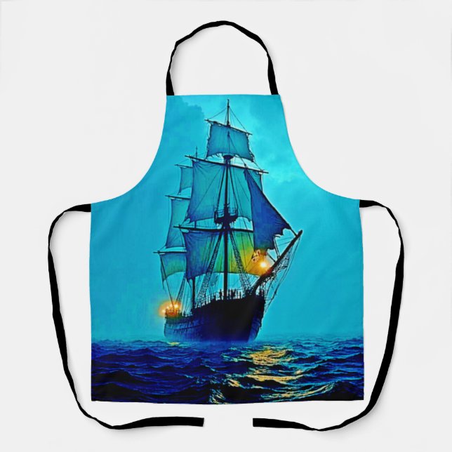 Ghostly Tall Ship Sea Voyage Design Apron (Front)