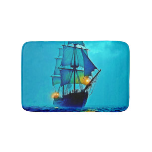 Ghostly Tall Ship Sea Voyage Design Bath Mat