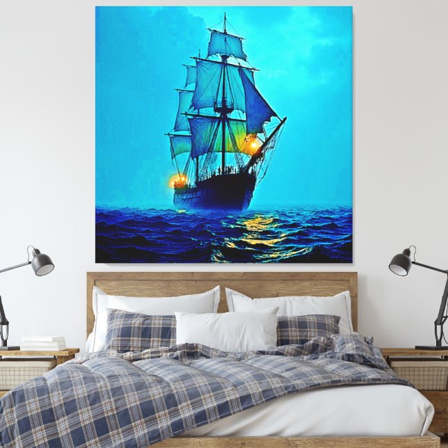 Ghostly Tall Ship Sea Voyage Design Canvas Print (Insitu(Bedroom))