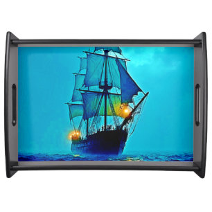 Ghostly Tall Ship Sea Voyage Design Serving Tray