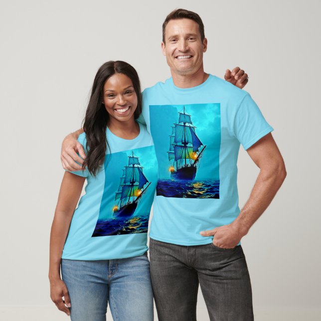 Ghostly Tall Ship Sea Voyage Design T-Shirt (Unisex)