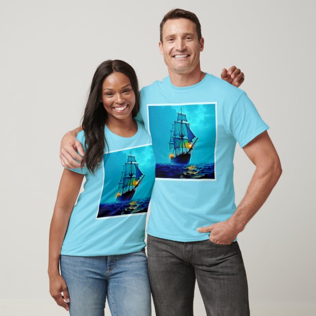 Ghostly Tall Ship Sea Voyage Design T-Shirt (Unisex)