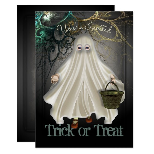 Ghostly Trick Or Treat Halloween Party Invitation