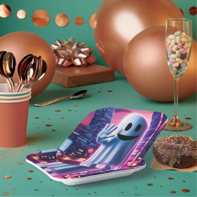 Ghostly Wave & Urban Lights  Paper Plates (Multi)