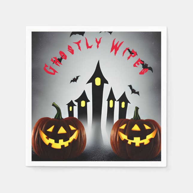 Ghostly Wipes Creepy Halloween Jack 'o Lantern Napkins (Front)