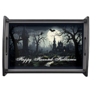 Ghostly Witches Manor Halloween Serving Tray