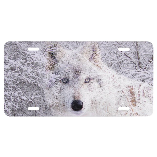 Ghostly wolf in the snow license plate (Front)
