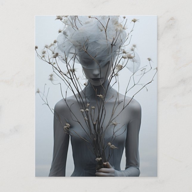 Ghostly Woman and White Flowers Postcard (Front)