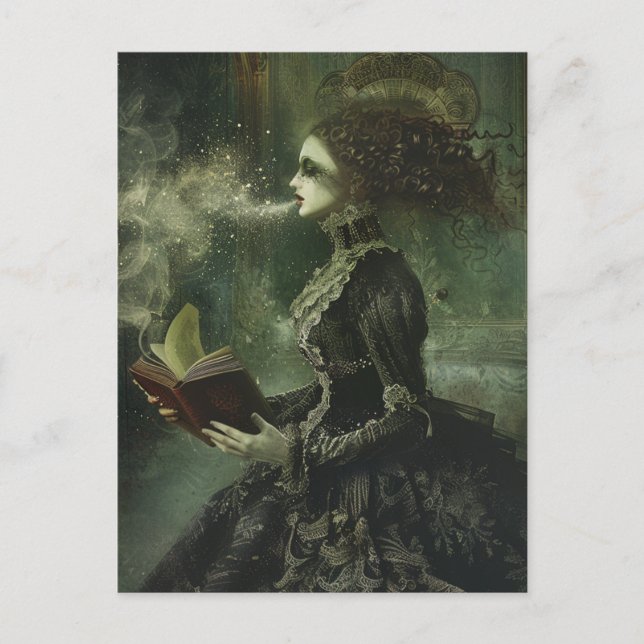 Ghostly Woman with Icy Breath Reading a Book Postcard (Front)