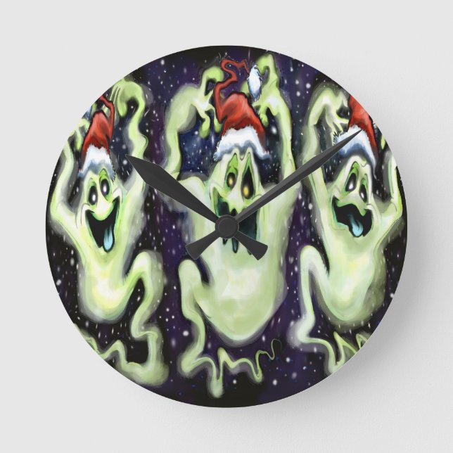 Ghostly Xmas Trio Round Clock (Front)