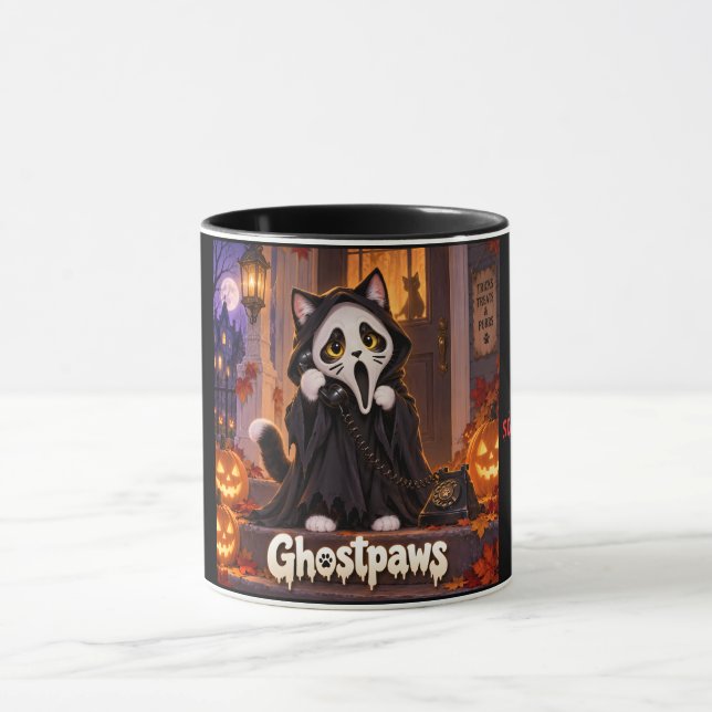 Ghostpaws Custom Name Halloween Cat Mug (Center)