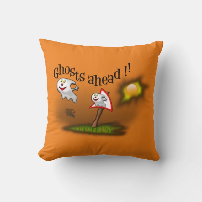 Ghosts Ahead Throw Pillow (Front)