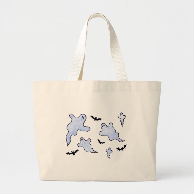 Ghosts and Bats Halloween Large Tote Bag (Front)
