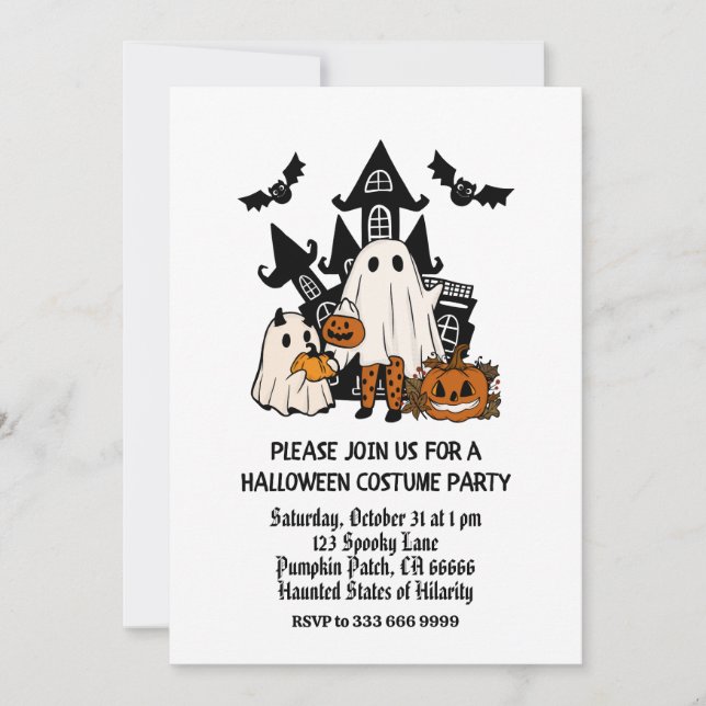 Ghosts and Bats Kids Halloween Costume Party Invitation (Front)
