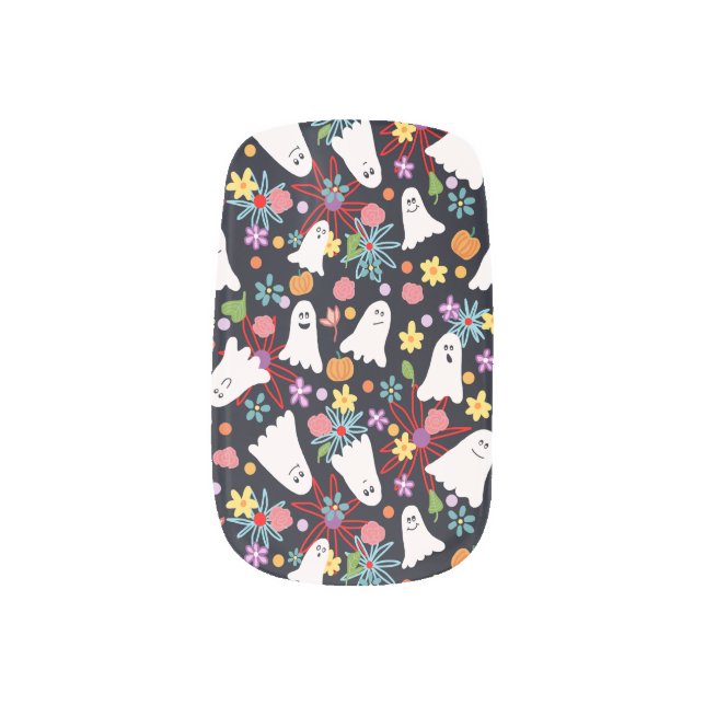 Ghosts and Flowers Minx Nail Art (Left Thumb)