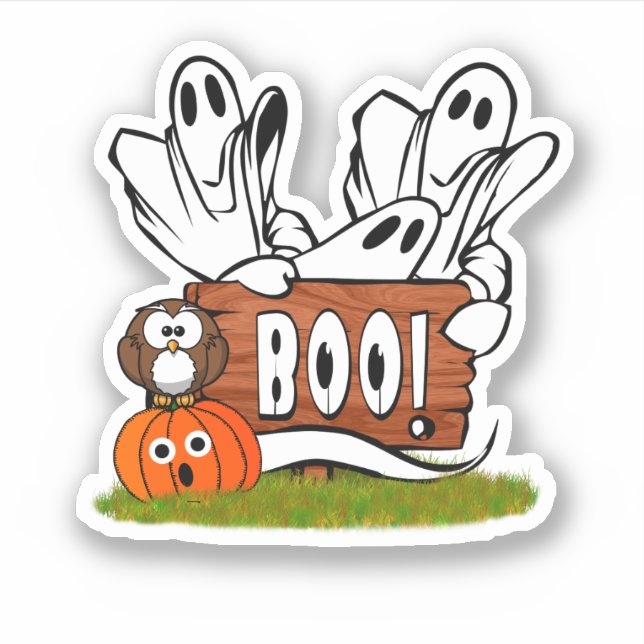 Ghosts and Friends Halloween Sticker (Front)