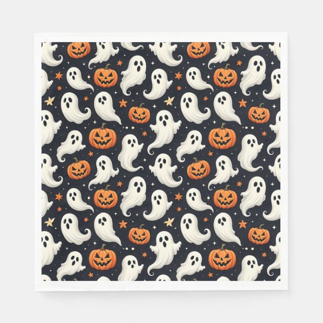 Ghosts and Jack o'Lanterns Halloween Napkins (Front)