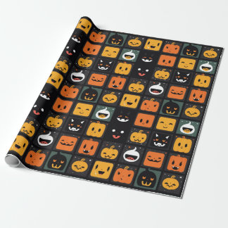 Ghosts and pumpkins emoji on Halloween Wrapping Paper