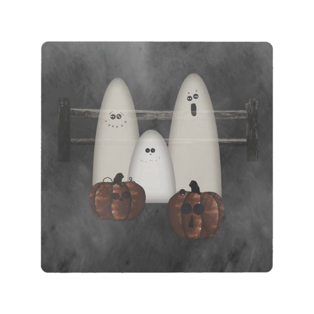 Ghosts And Pumpkins Halloween  Metal Print (Front)
