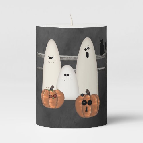 Ghosts And Pumpkins Halloween Pillar Candle