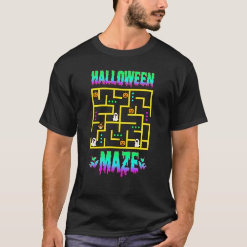 Ghosts And Pumpkins Maze Riddle Puzzle Funny Hallo T_Shirt