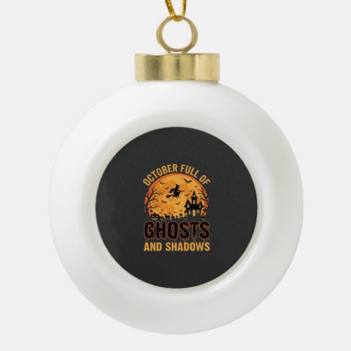 Ghosts and Shadows Halloween Moon Design Ceramic Ball Christmas Ornament