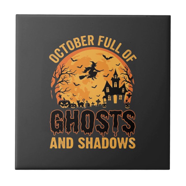 Ghosts and Shadows Halloween Moon Design Ceramic Tile (Front)
