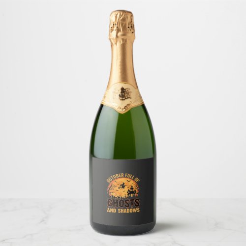 Ghosts and Shadows Halloween Moon Design Sparkling Wine Label