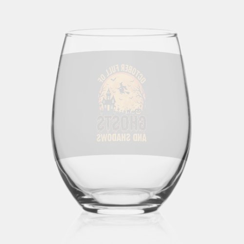 Ghosts and Shadows Halloween Moon Design Stemless Wine Glass