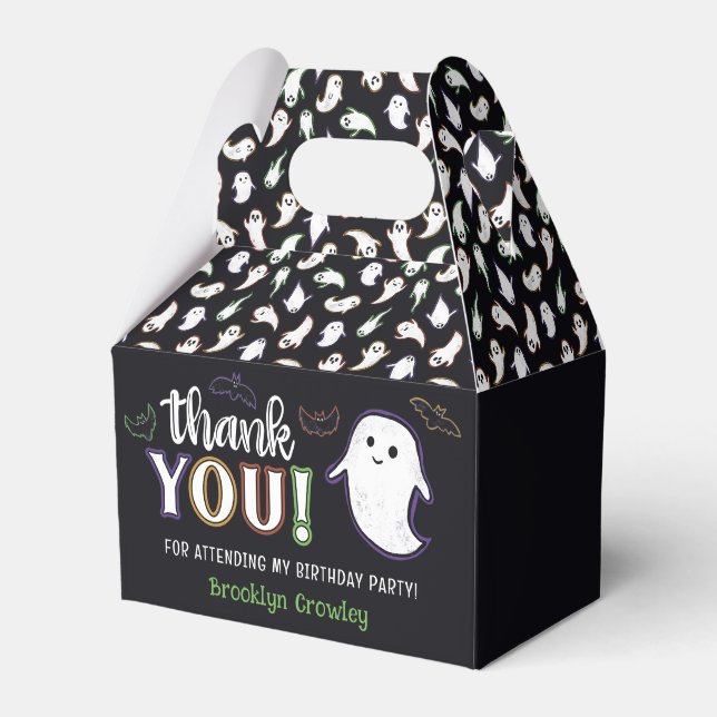 Ghosts & Bats Halloween Birthday Thank You Favor Boxes (Front Side)
