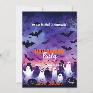 Ghosts Bats Pumpkins Sky Halloween Party Invitation