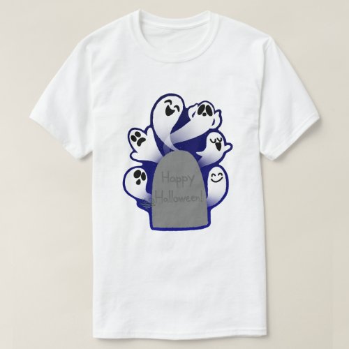 Ghosts Behind Tombstone Halloween T_Shirt