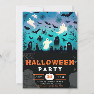Ghosts Cemetery Bats Spiderwebs Creepy Halloween Invitation