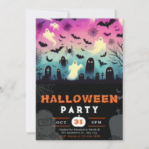Ghosts Cemetery Bats Spiderwebs Creepy Halloween Invitation