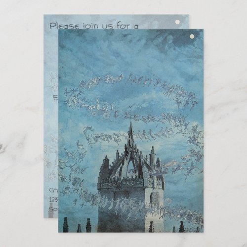 Ghosts Flying Around a Church Tower Halloween Invitation