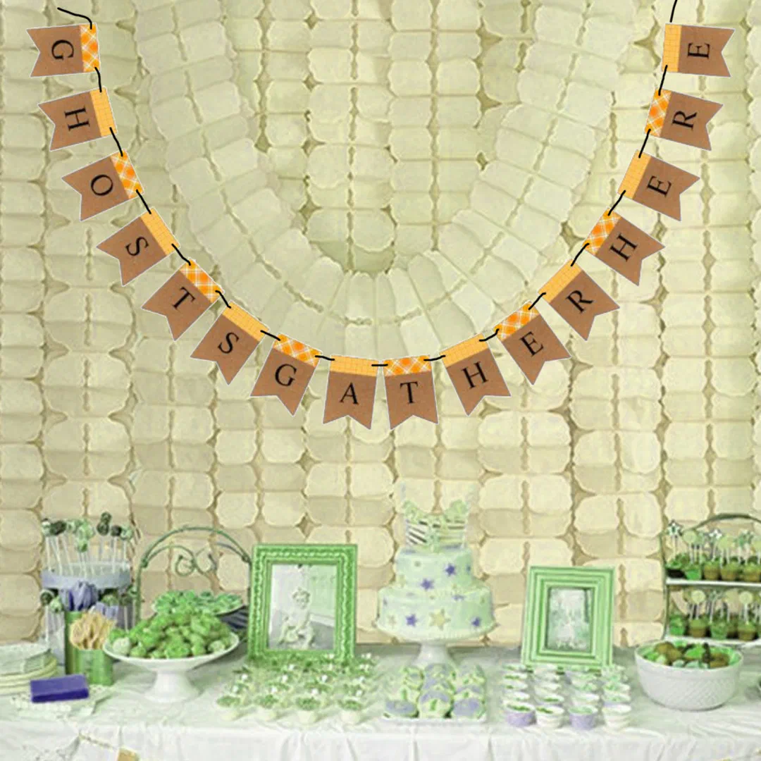 Ghosts Gather Here Halloween Party Bunting Banner
