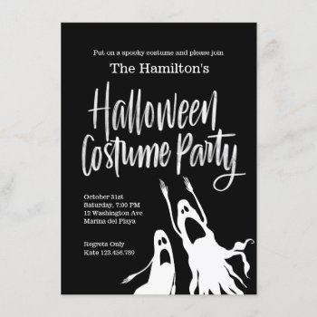 Ghosts Ghouls Black White Halloween Costume Party Invitation by thepapershoppe at Zazzle