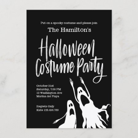 Ghosts Ghouls Black White Halloween Costume Party Invitation