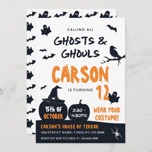 Ghosts  Ghouls Halloween Birthday Party Any Age Invitation