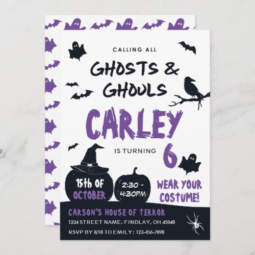 Ghosts  Ghouls Halloween Birthday Purple Any Age Invitation