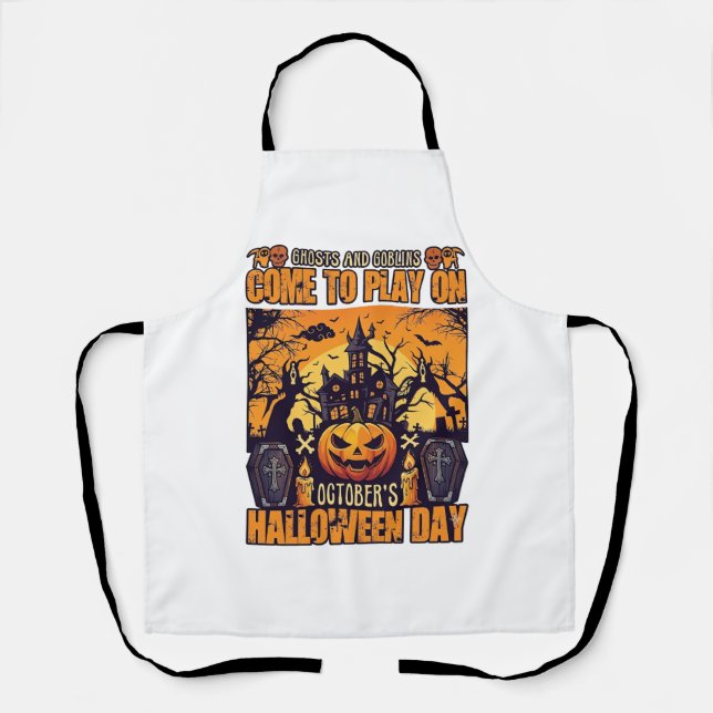 Ghosts Goblins Halloween Come Play October Haunted Apron (Front)