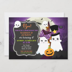 Ghosts Halloween Birthday Invitation for Twins