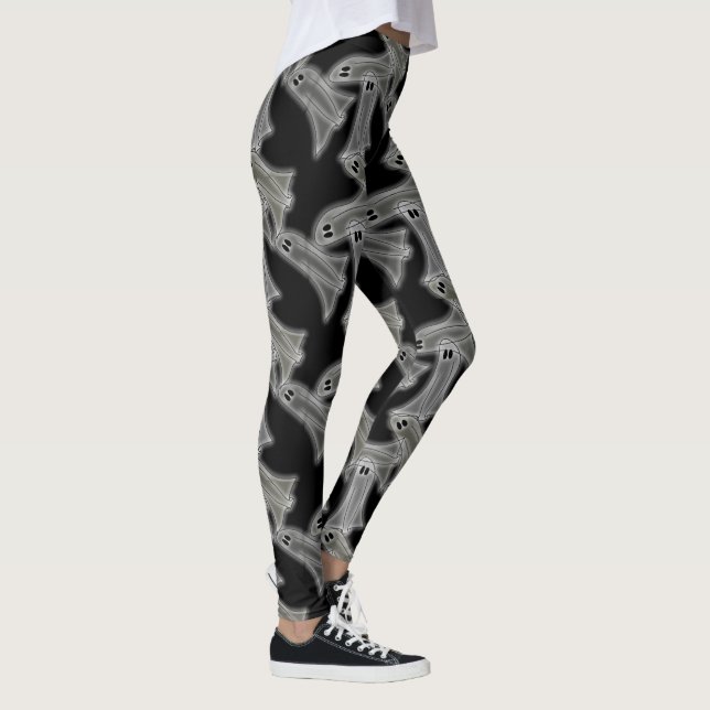 Ghosts Halloween Leggings, Gray and Black Leggings (Right)