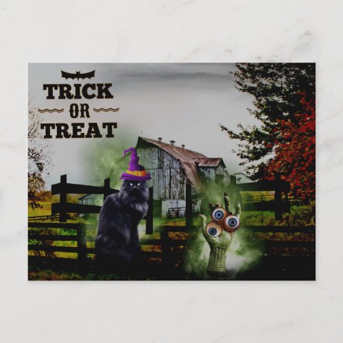  Ghosts Hands Eyes  Black Cat HALLOWEEN Postcard