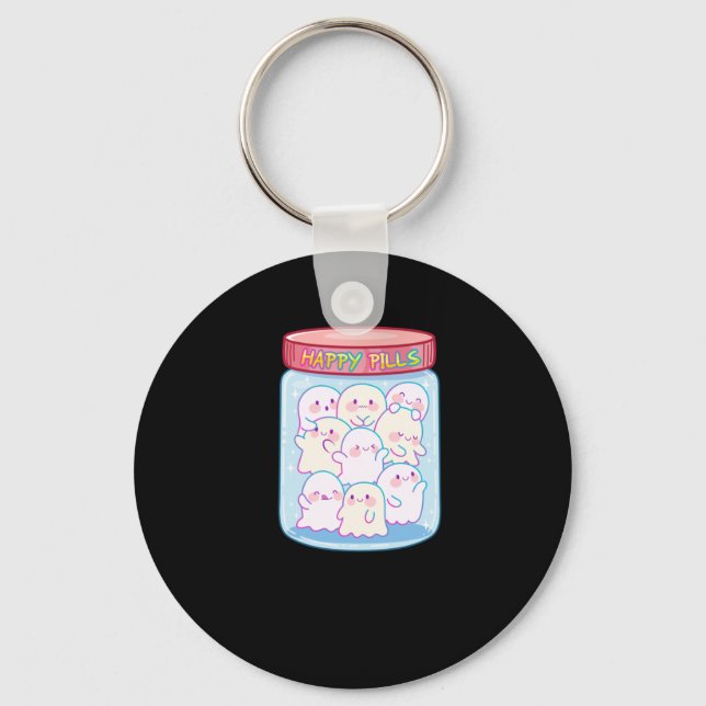 Ghosts Happy Pills Sticker  Keychain (Front)