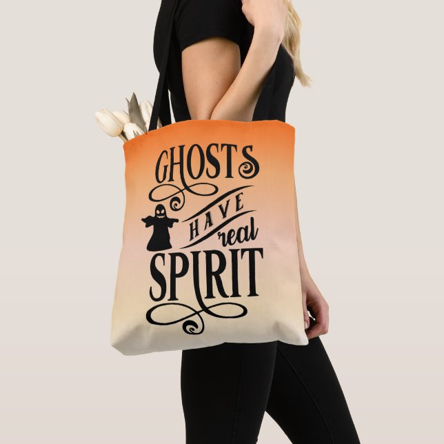 Ghosts Have Real Spirit Orange Gradient Halloween Tote Bag (Close Up)