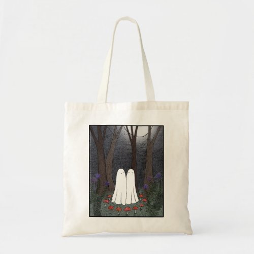 Ghosts in Forest Mushroom Magic Circle Cute Goth Tote Bag