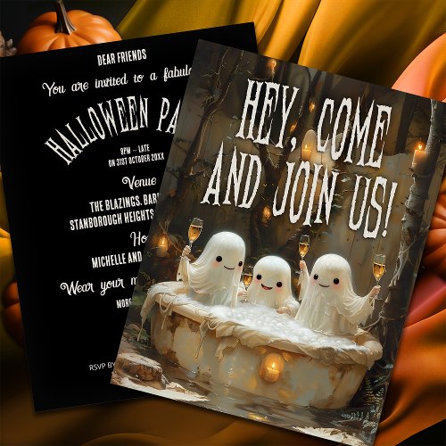 Ghosts Jacuzzi Budget Adult Halloween Invitation Postcard