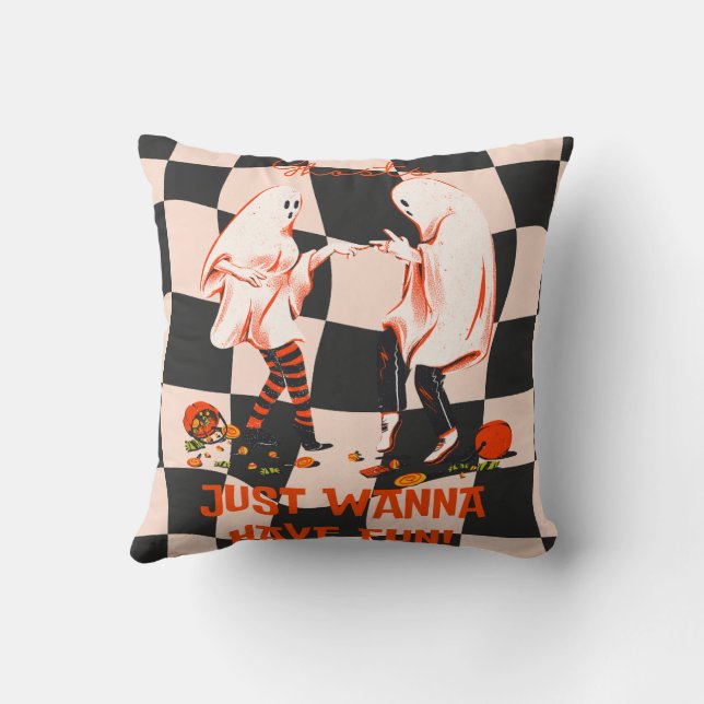 Ghosts Just Wanna Have Fun Halloween  Throw Pillow (Back)